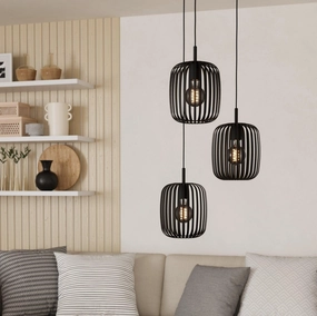 Eglo Romazzina 3 Light Black Metal Caged Ceiling Pendant flush mount ceiling fixture
