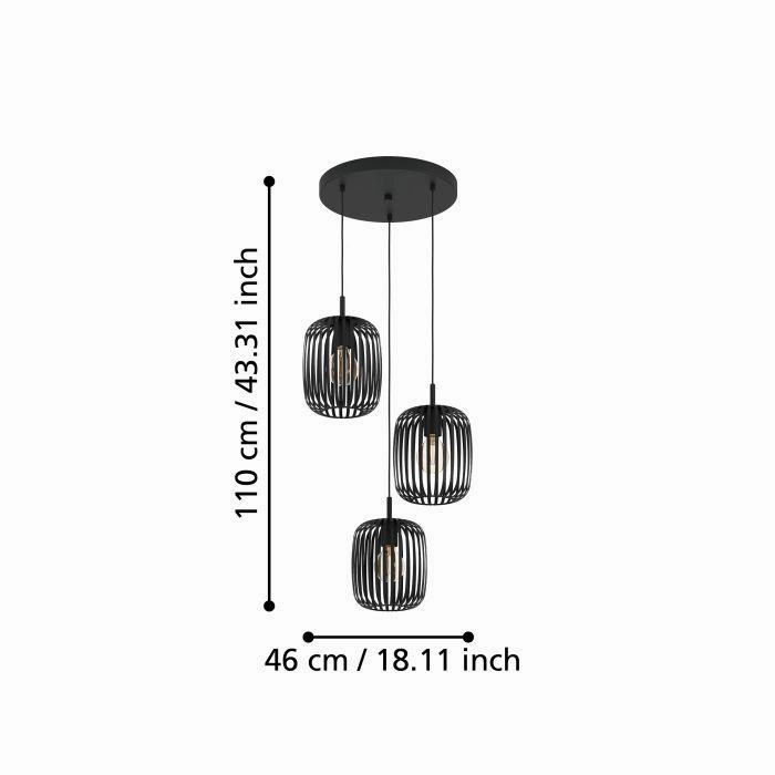 Eglo Romazzina 3 Light Black Metal Caged Ceiling Pendant