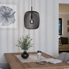 Eglo Romazzina Black Metal Caged Ceiling Pendant flush mount ceiling fixture