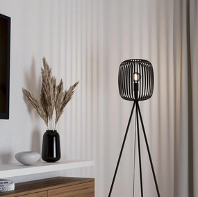 Eglo Romazzina Black Tripod Floor Lamp - Caged Lampshade creative lampshade design