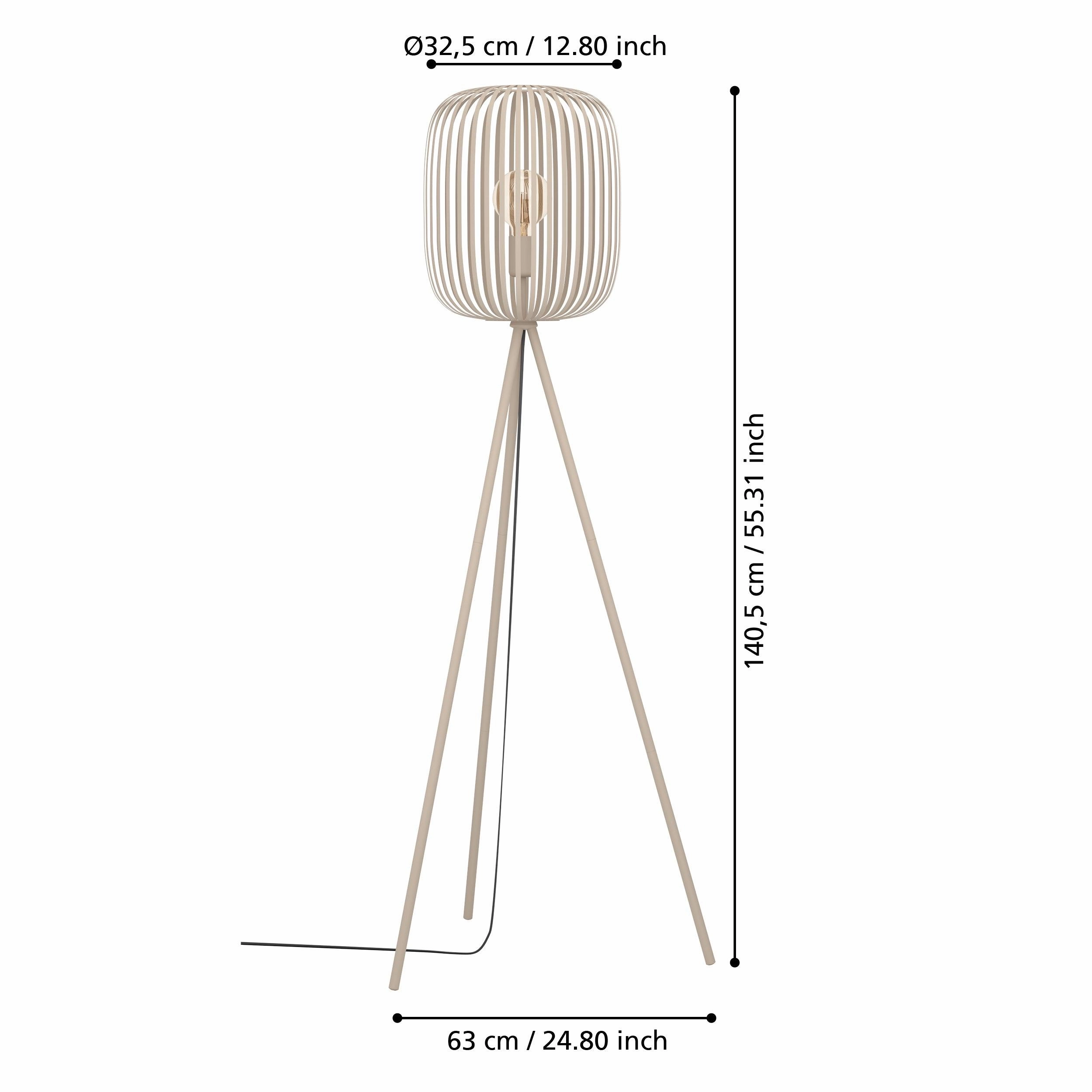 Eglo Romazzina Sand Coloured Tripod Floor Lamp - Caged Lampshade