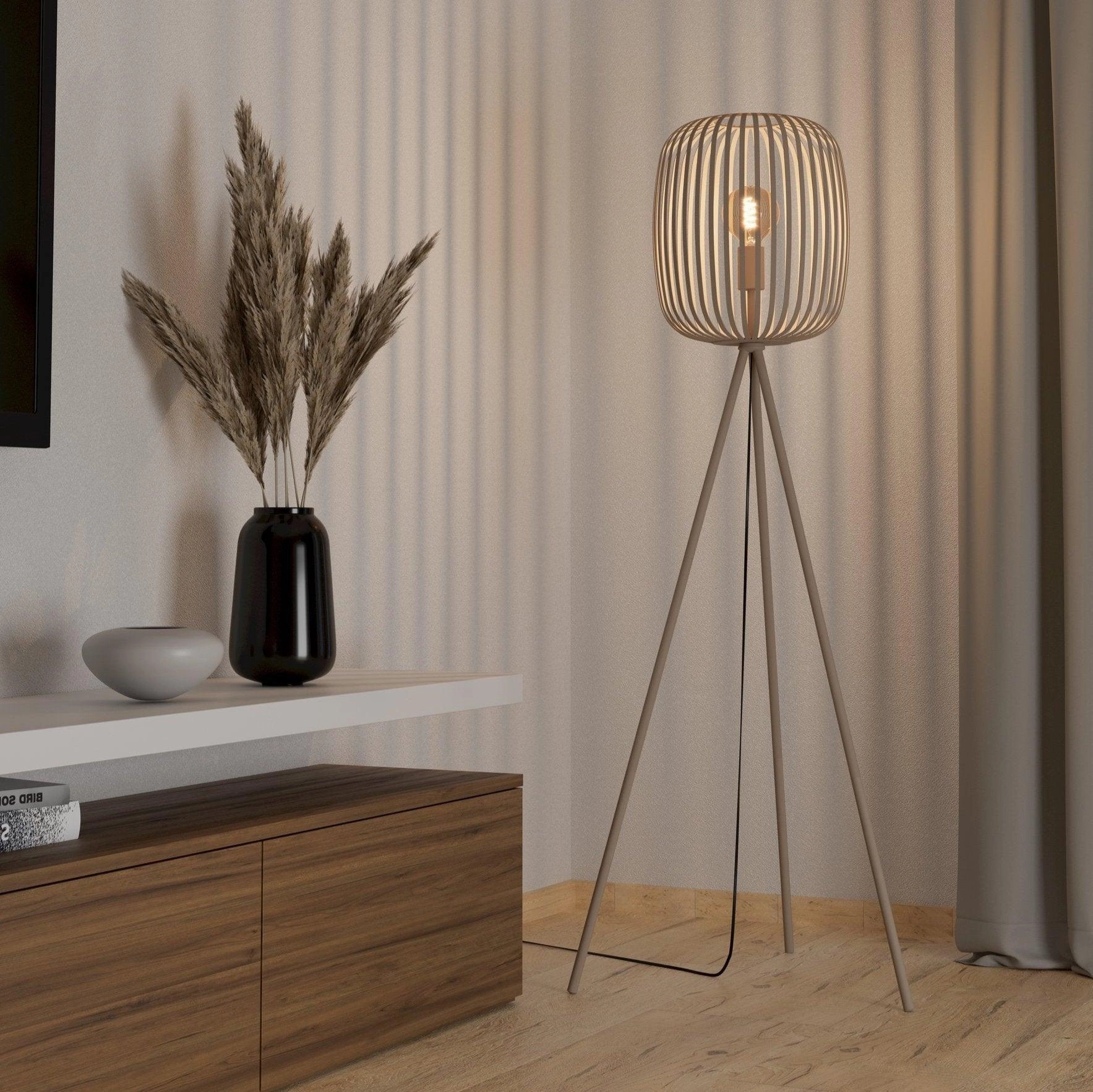 Eglo Romazzina Sand Coloured Tripod Floor Lamp - Caged Lampshade creative lampshade design