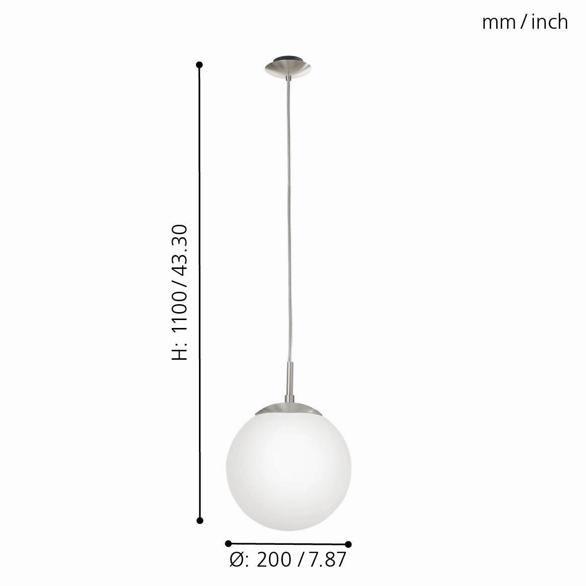 Eglo Rondo Opal Glass Sphere & Nickel Ceiling Pendant - 23cm