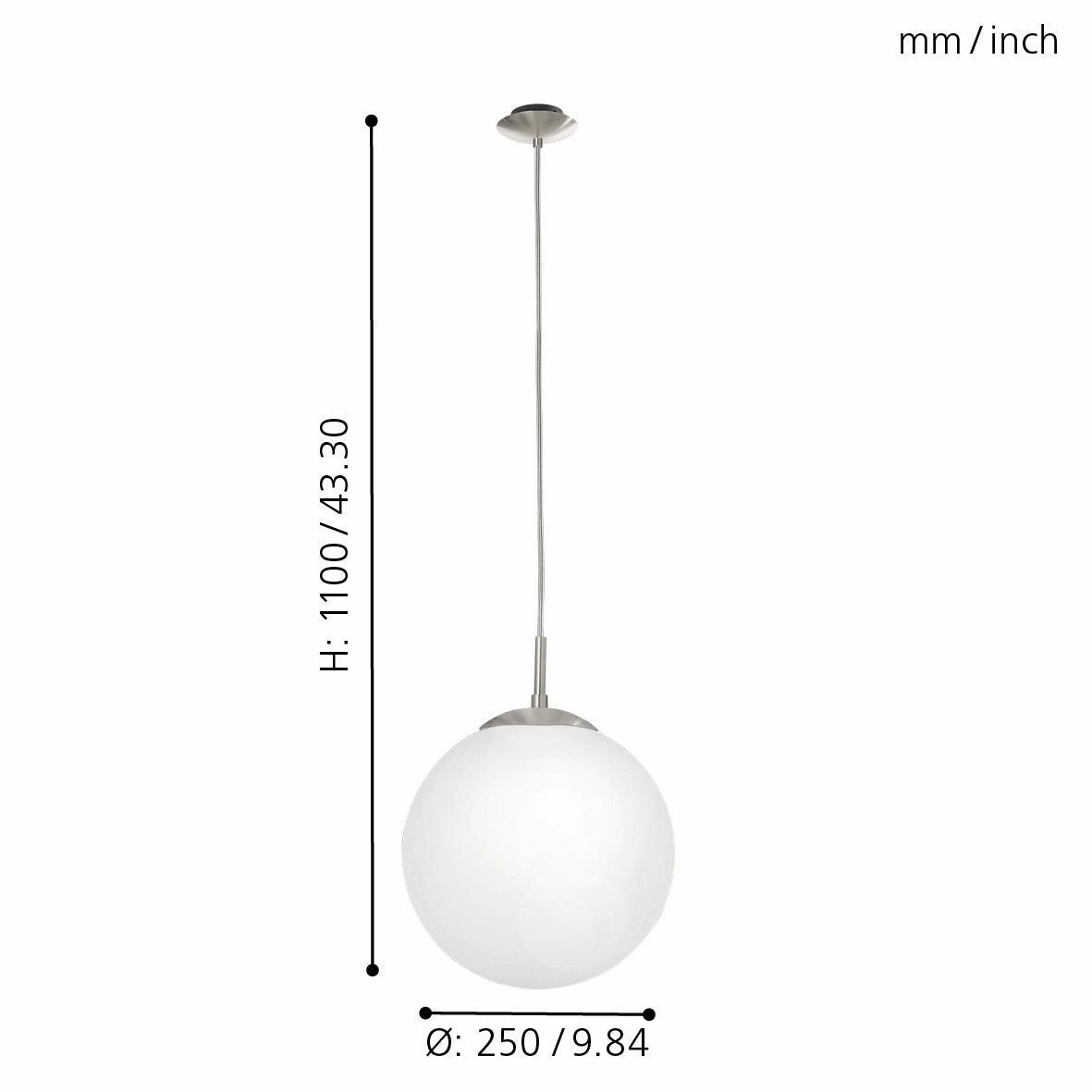 Eglo Rondo Opal Glass Sphere & Nickel Ceiling Pendant - 28cm