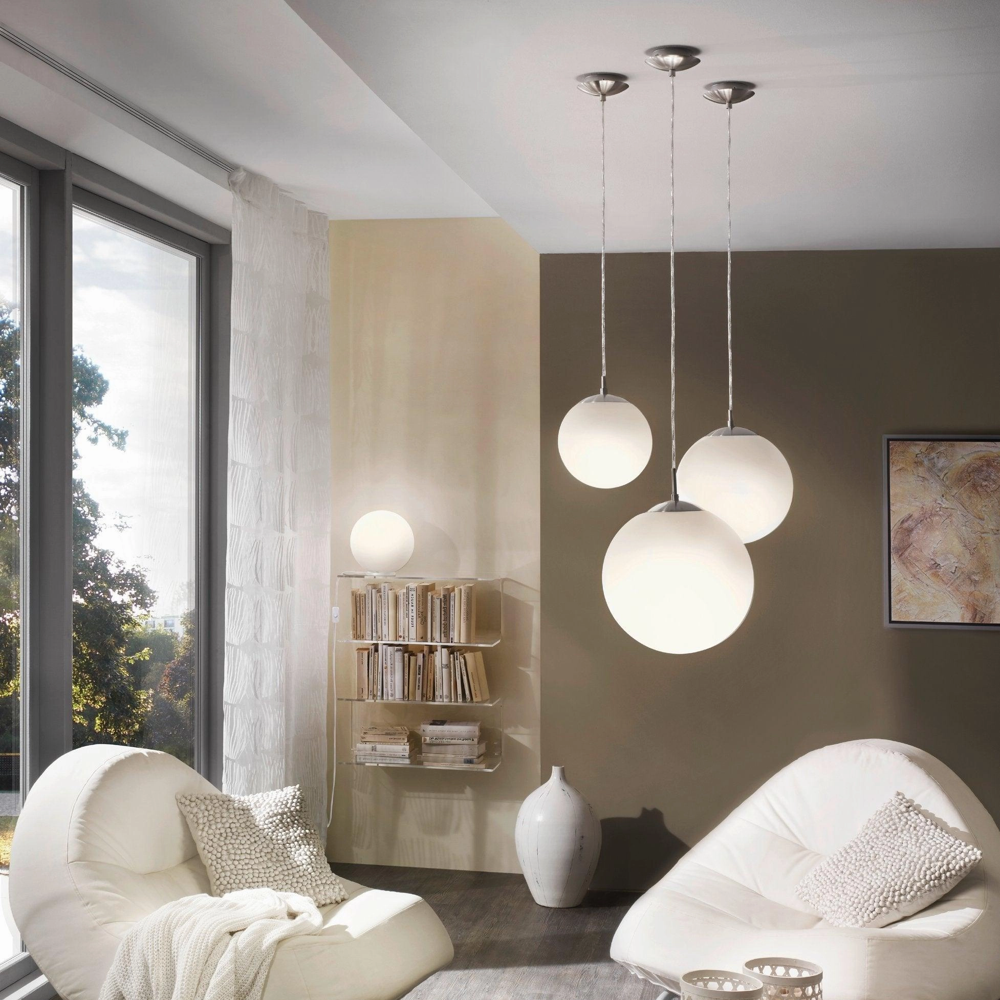 Eglo Rondo Opal Glass Sphere & Nickel Ceiling Pendant - 33cm flush mount ceiling fixture