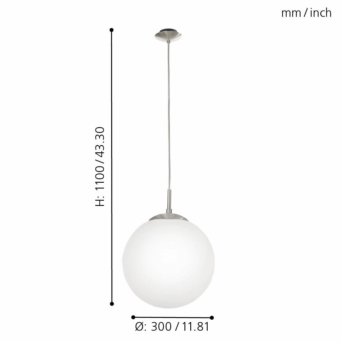 Eglo Rondo Opal Glass Sphere & Nickel Ceiling Pendant - 33cm