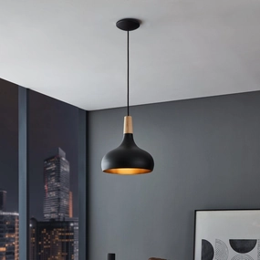 Eglo Sabinar Black Metal & Wood Ceiling Pendant flush mount ceiling fixture