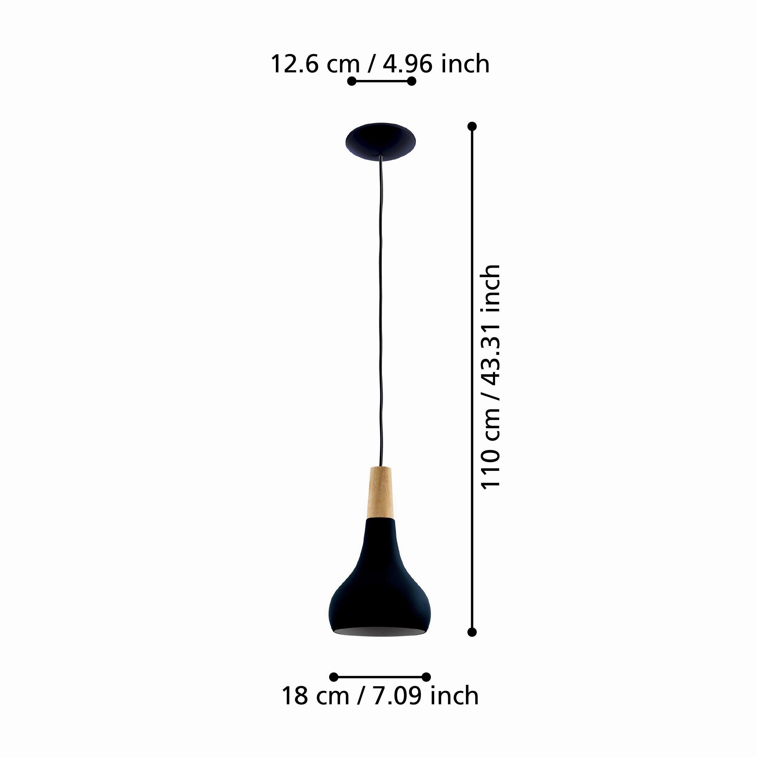 Eglo Sabinar Black Metal & Wood Curved Ceiling Pendant