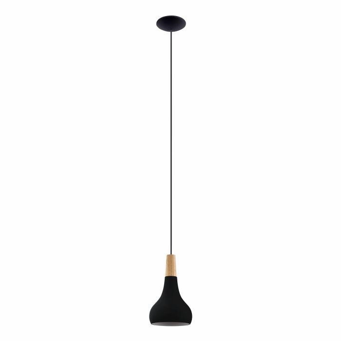 Eglo Sabinar Black Metal & Wood Curved Ceiling Pendant