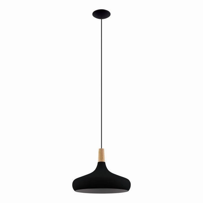 Eglo Sabinar Black Metal & Wood Lampshade Pendant - 40cm