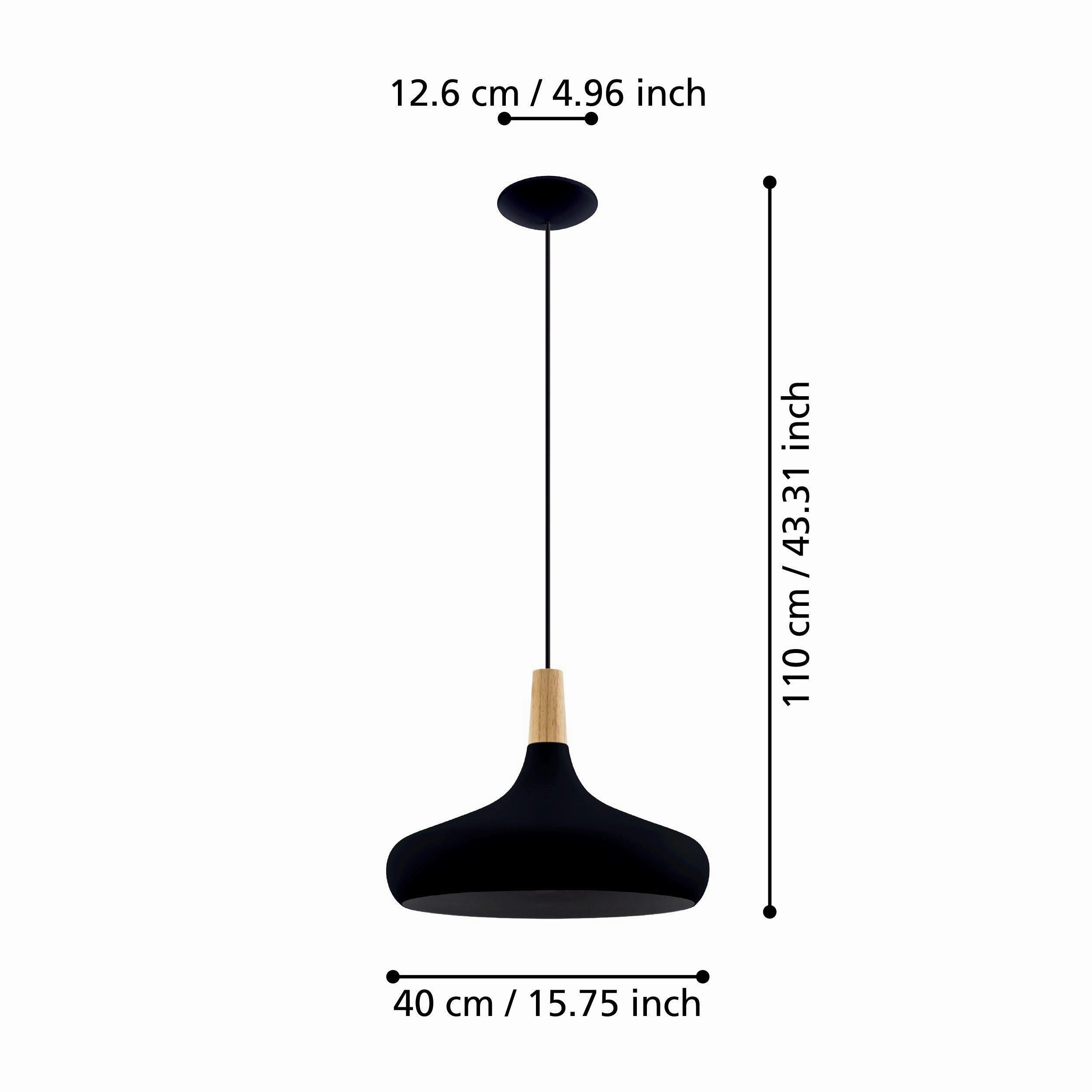 Eglo Sabinar Black Metal & Wood Lampshade Pendant - 40cm