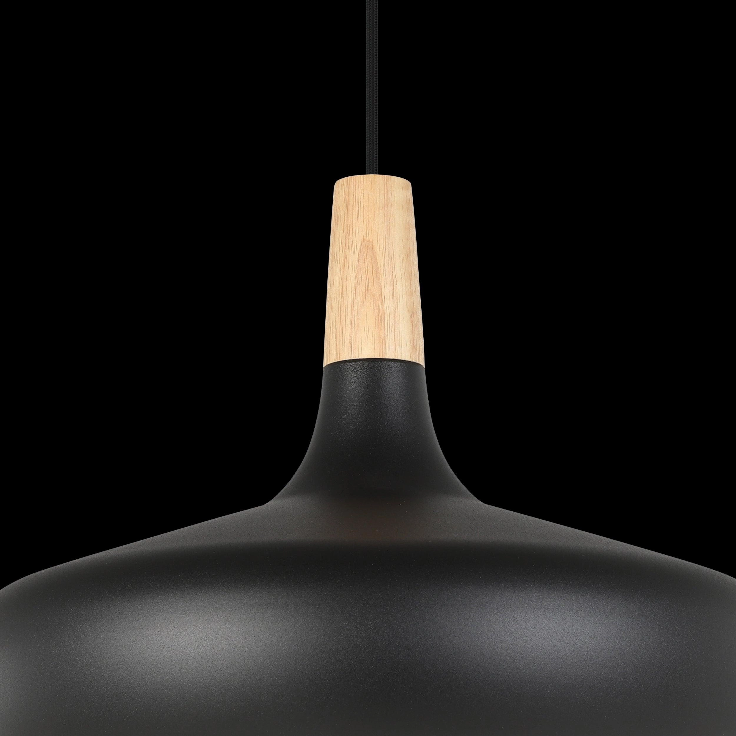 Eglo Sabinar Black Metal & Wood Lampshade Pendant - 40cm