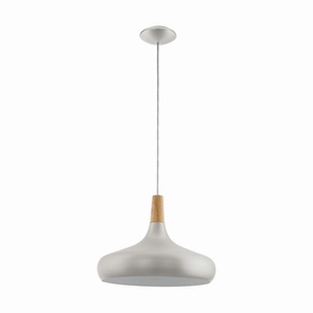 Eglo Sabinar Curved Silver Metal & Wood Ceiling Pendant - 40cm flush mount ceiling fixture