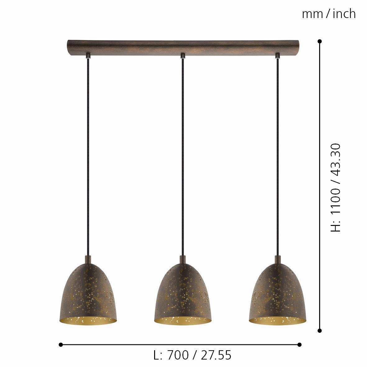 Eglo Safi 3 Light Brown Metal & Gold Ceiling Pendant