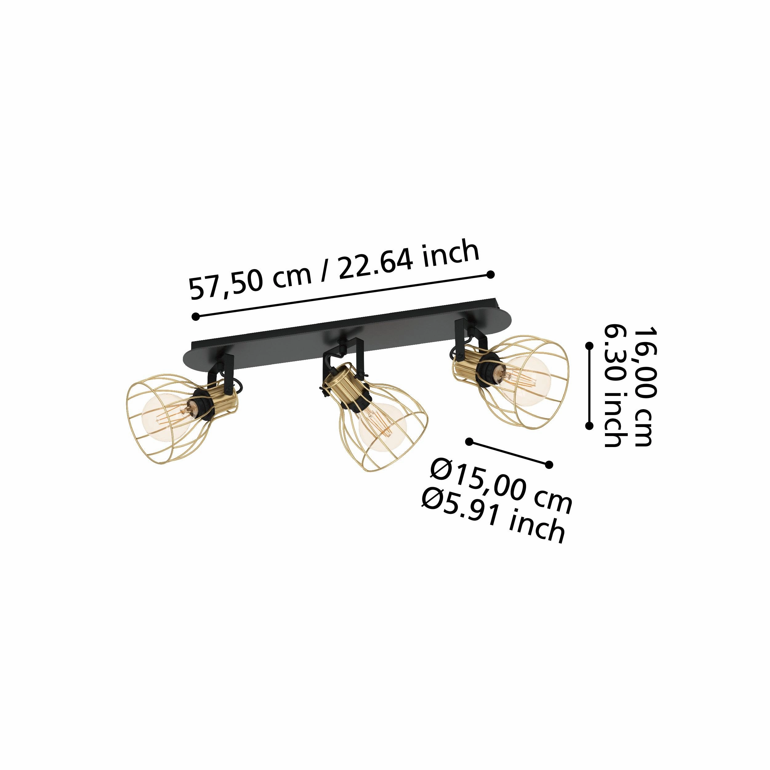 Eglo Sambatello Brass Wire & Slack 3 Light Bar Spotlight