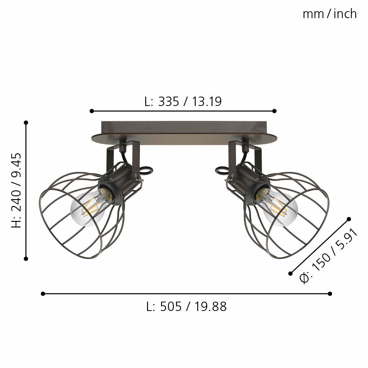 Eglo Sambatello Wood & Silver Wire 2 Light Bar Spotlight
