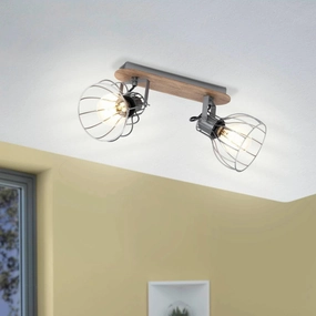Eglo Sambatello Wood & Silver Wire 2 Light Bar Spotlight tall arc lamp for living room