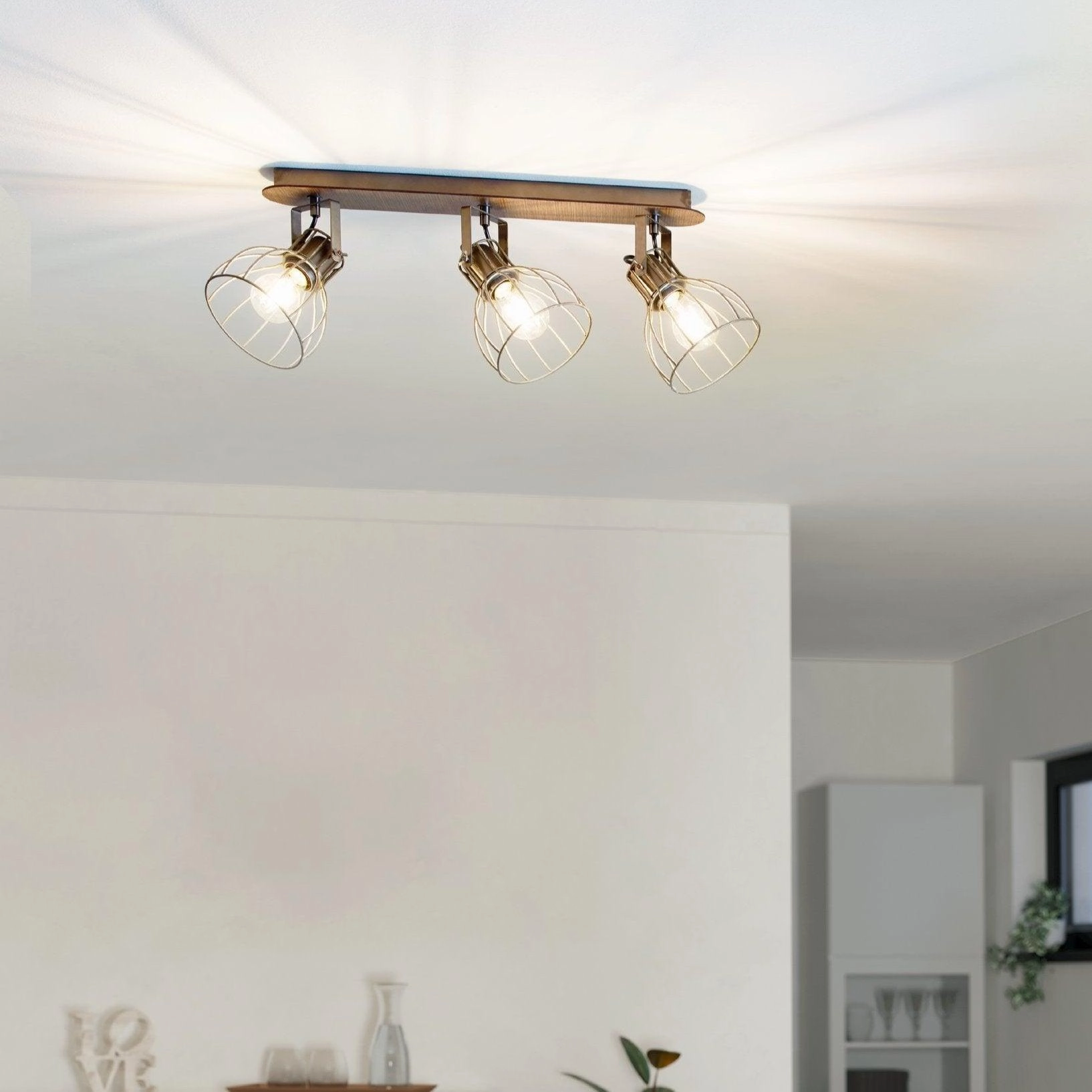 Eglo Sambatello Wood & Silver Wire 3 Light Bar Spotlight