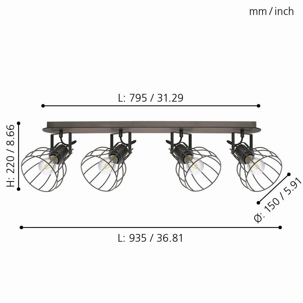 Eglo Sambatello Wood & Silver Wire 4 Light Bar Spotlight
