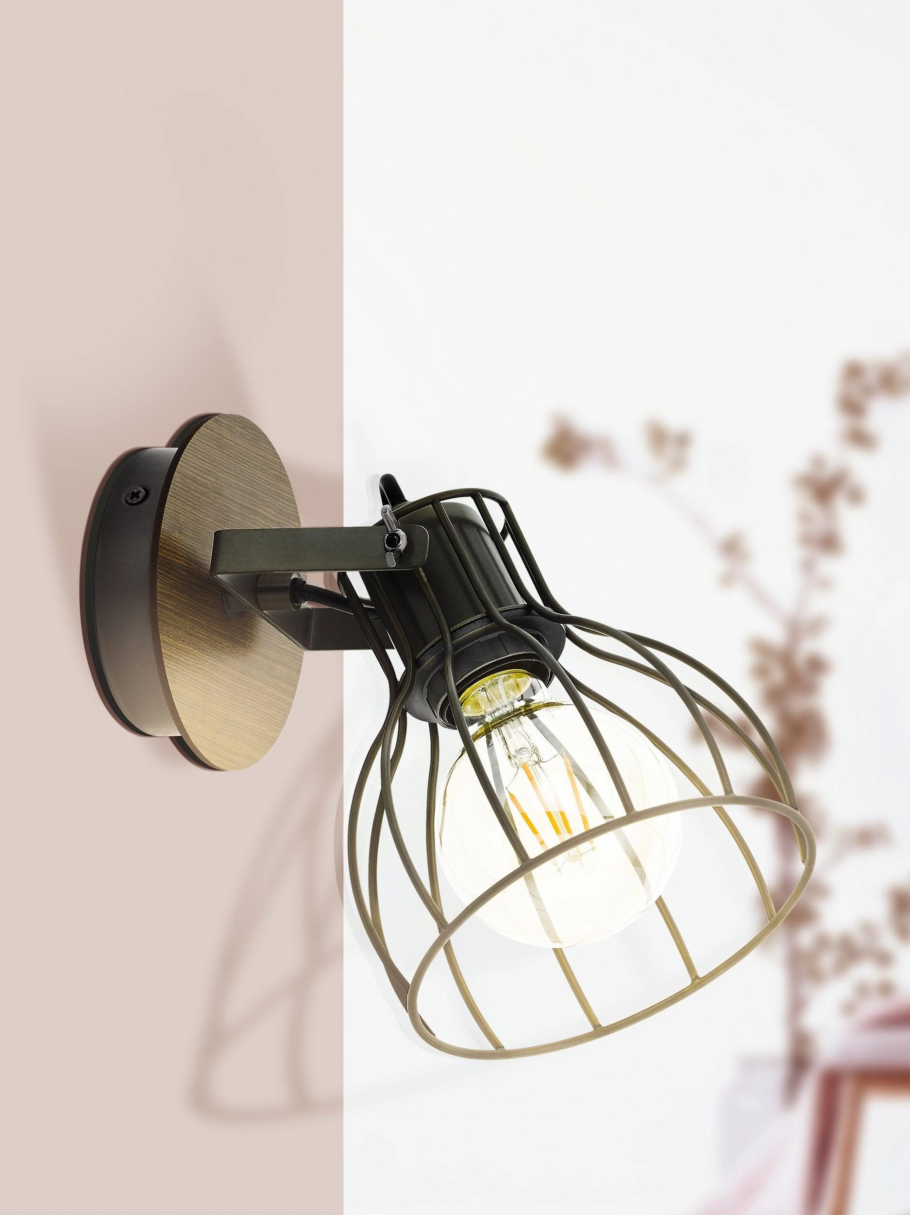 Eglo Sambatello Wood & Silver Wire Wall Spotlight