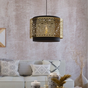 Eglo Sandbach Gold & Black Round Ceiling Pendant flush mount ceiling fixture