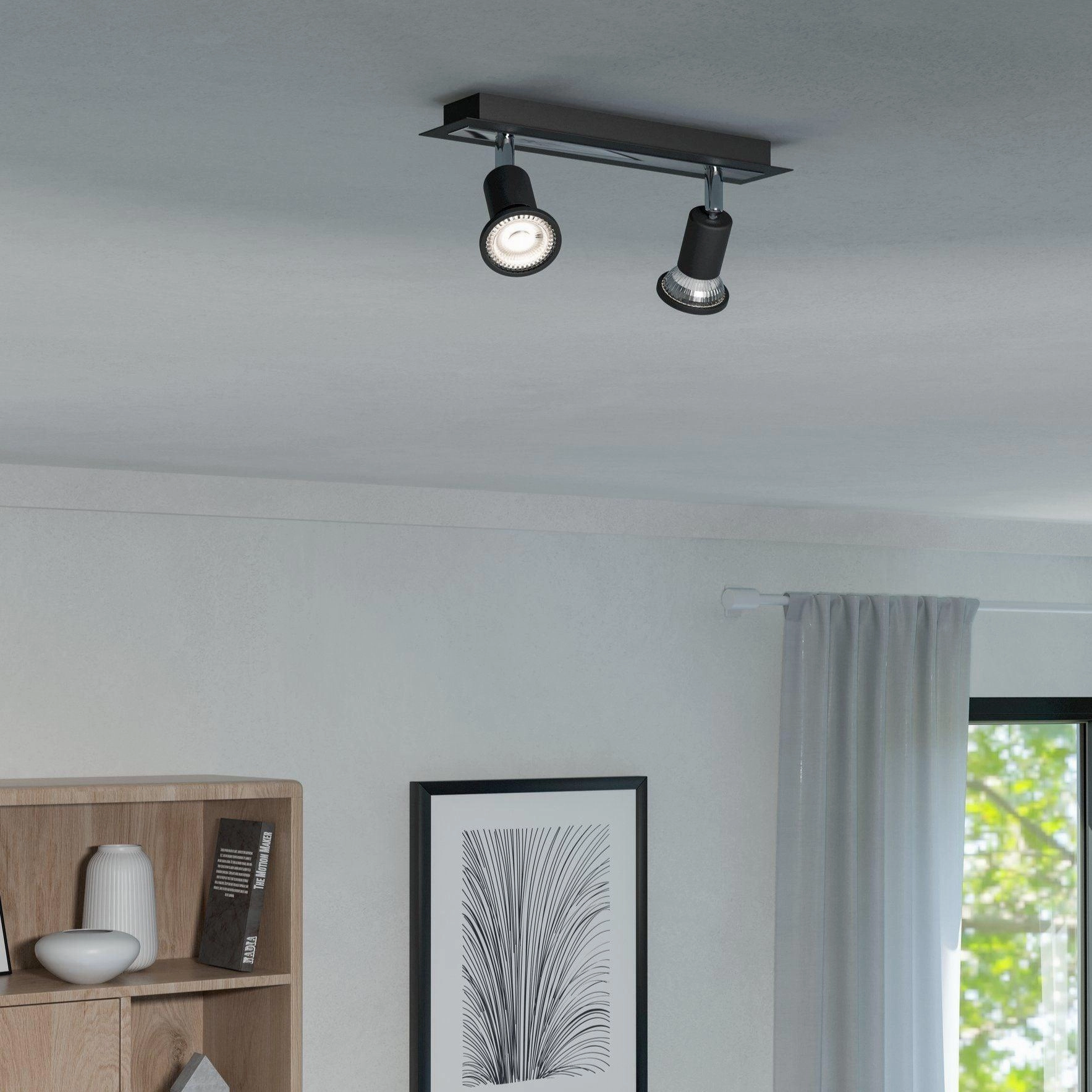 Eglo Sarria Black & Chrome 2 Light Bar Spotlight tall arc lamp for living room