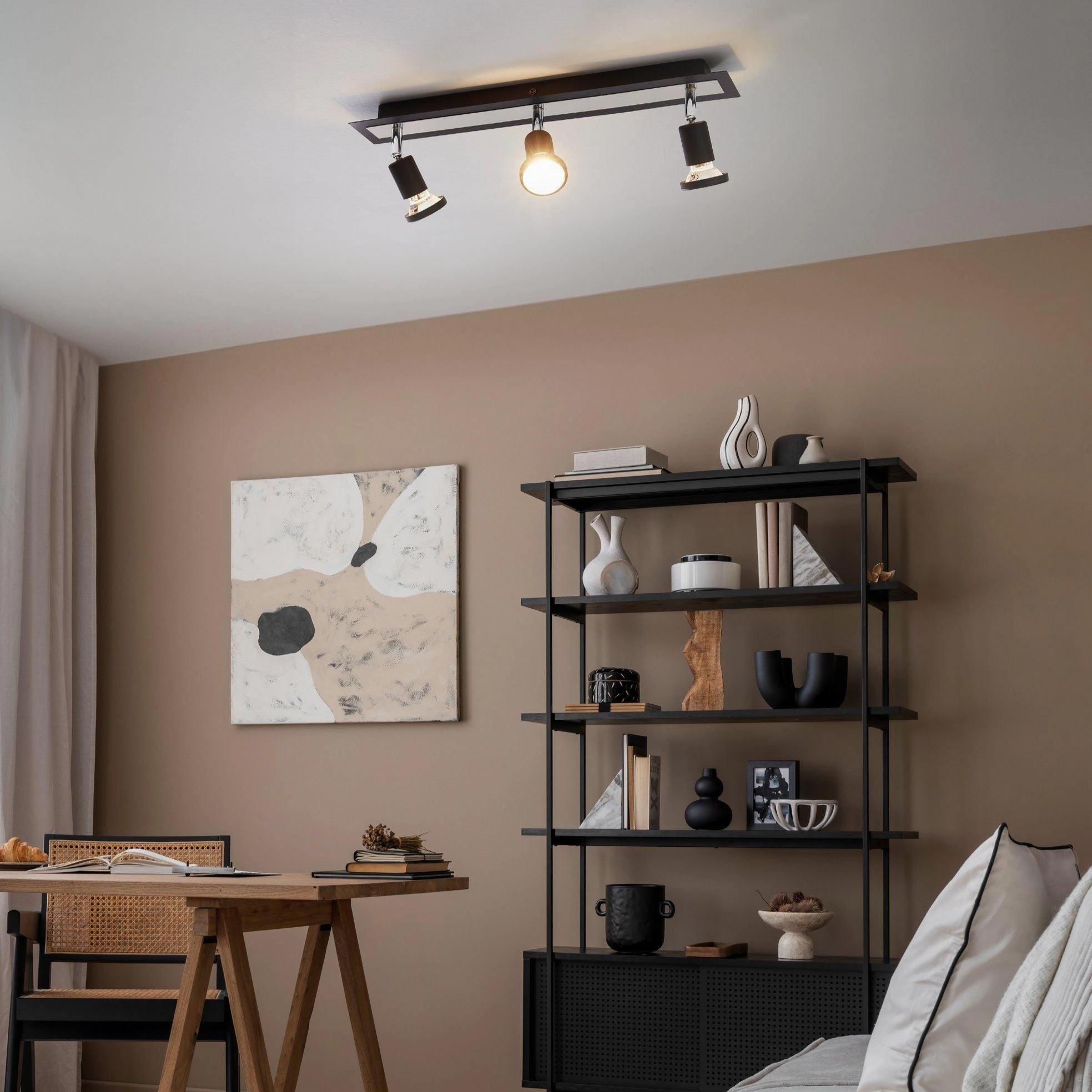 Eglo Sarria Black & Chrome 3 Light Bar Spotlight tall arc lamp for living room