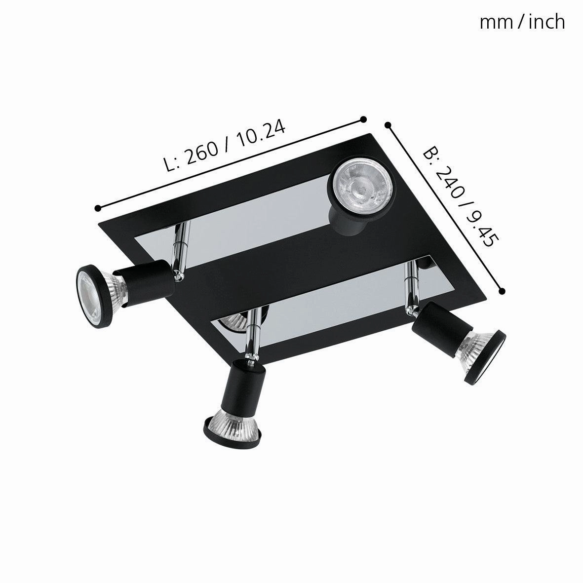 Eglo Sarria Black & Chrome 4 Light Plate Spotlight