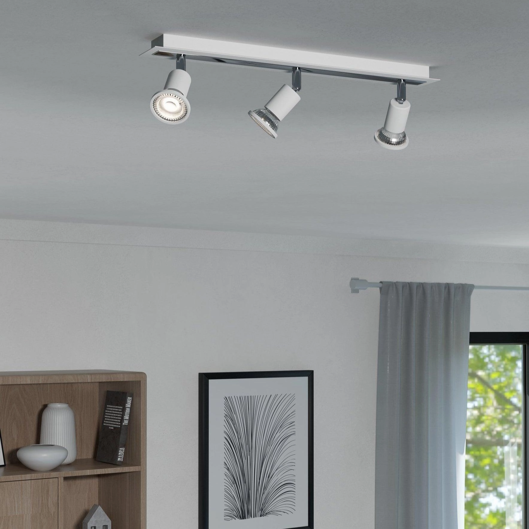 Eglo Sarria White & Chrome 3 Light Bar Spotlight tall arc lamp for living room