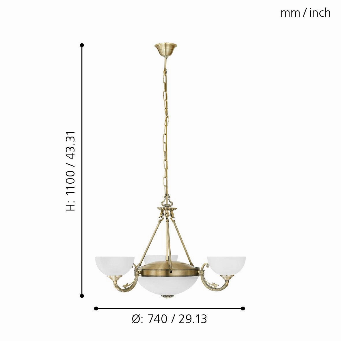 Eglo Savoy 3 Light Bronze and White Glass Ceiling Pendant