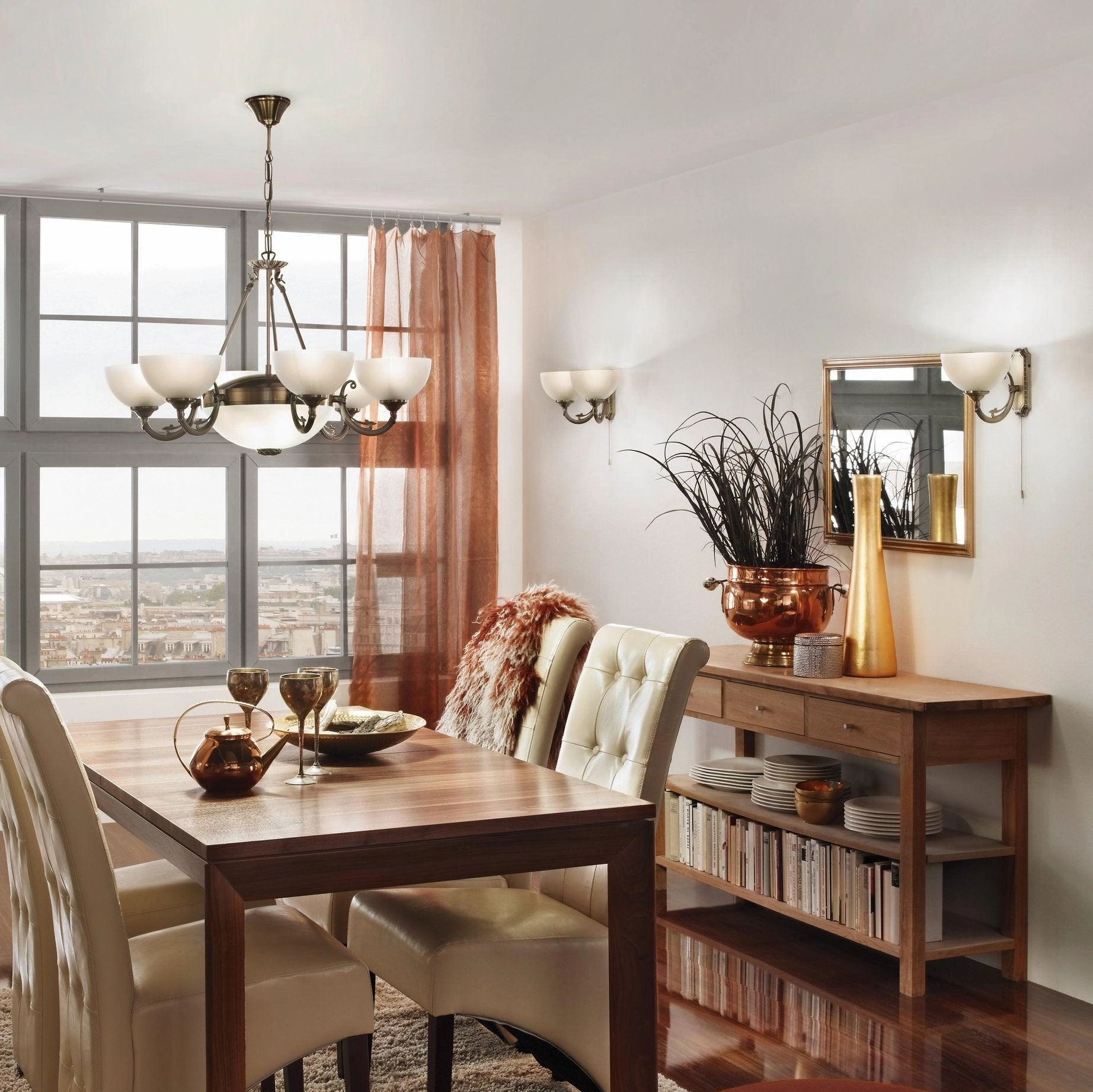 Eglo Savoy 6 Light Bronze and White Glass Ceiling Pendant flush mount ceiling fixture