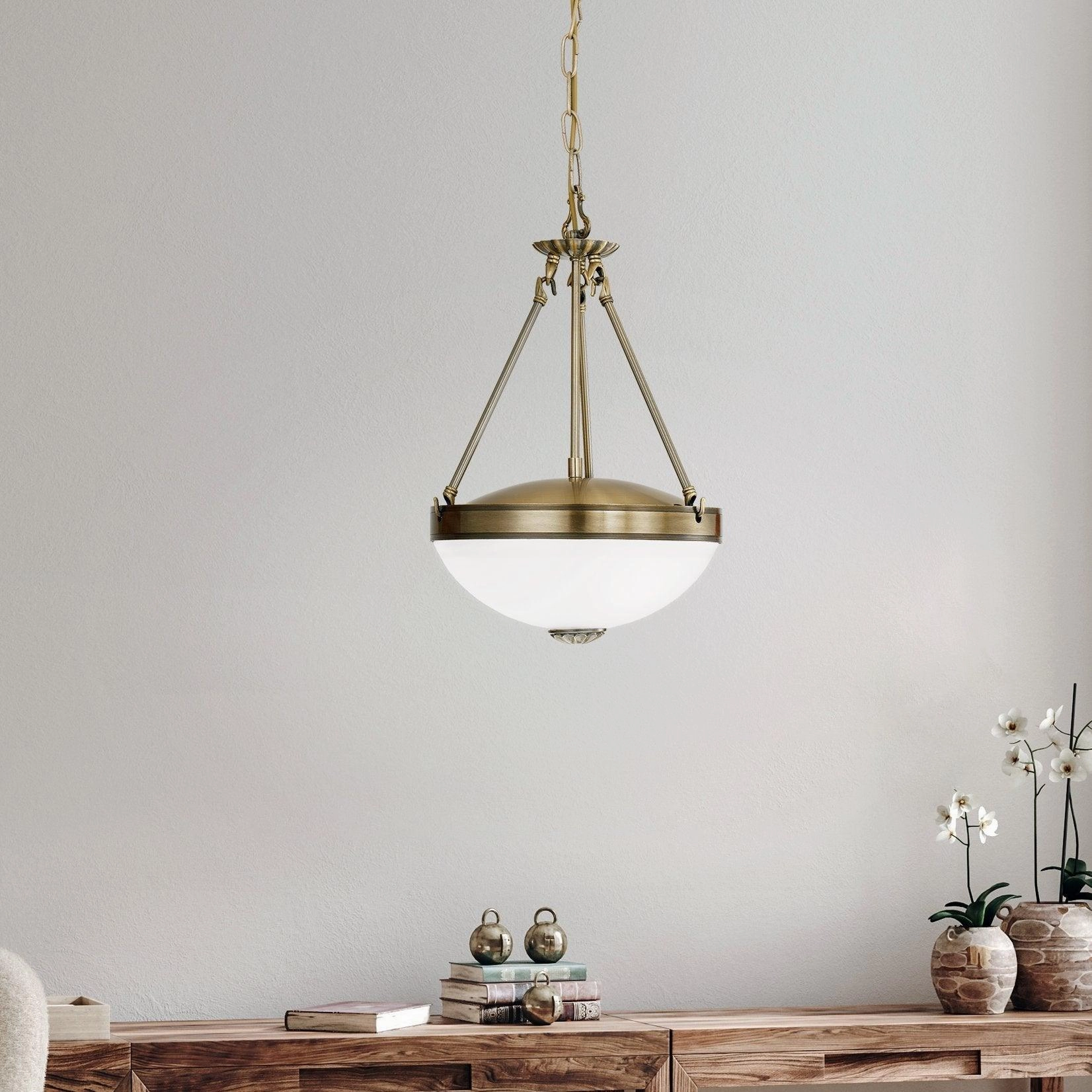 Eglo Savoy Bronze and White Glass Ceiling Pendant flush mount ceiling fixture
