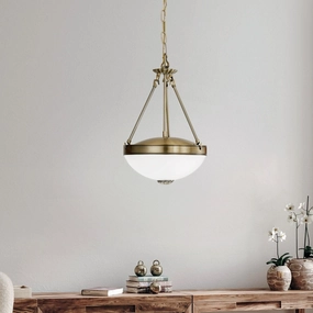 Eglo Savoy Bronze and White Glass Ceiling Pendant flush mount ceiling fixture