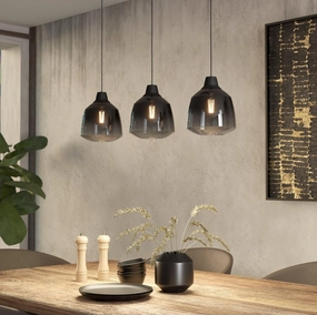 Eglo Sedbergh 3 Light Black & Grey Glass Ceiling Pendant flush mount ceiling fixture