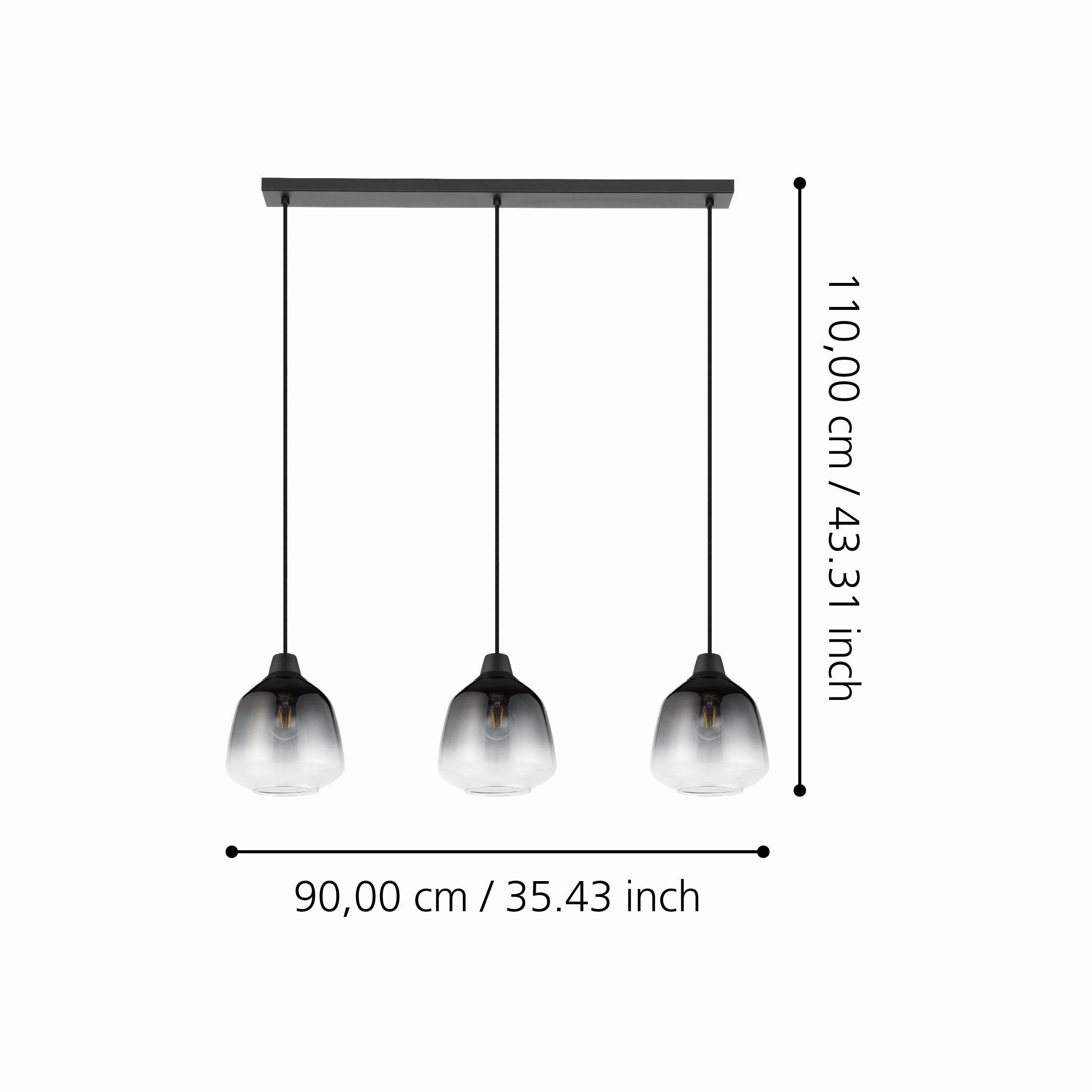 Eglo Sedbergh 3 Light Black & Grey Glass Ceiling Pendant