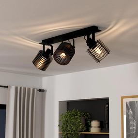 Eglo Segovia Black Steel & Wood 3 Light Bar Spotlight tall arc lamp for living room