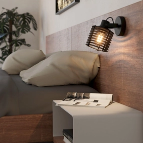 Eglo Segovia Black Steel & Wood Wall Spotlight tall arc lamp for living room