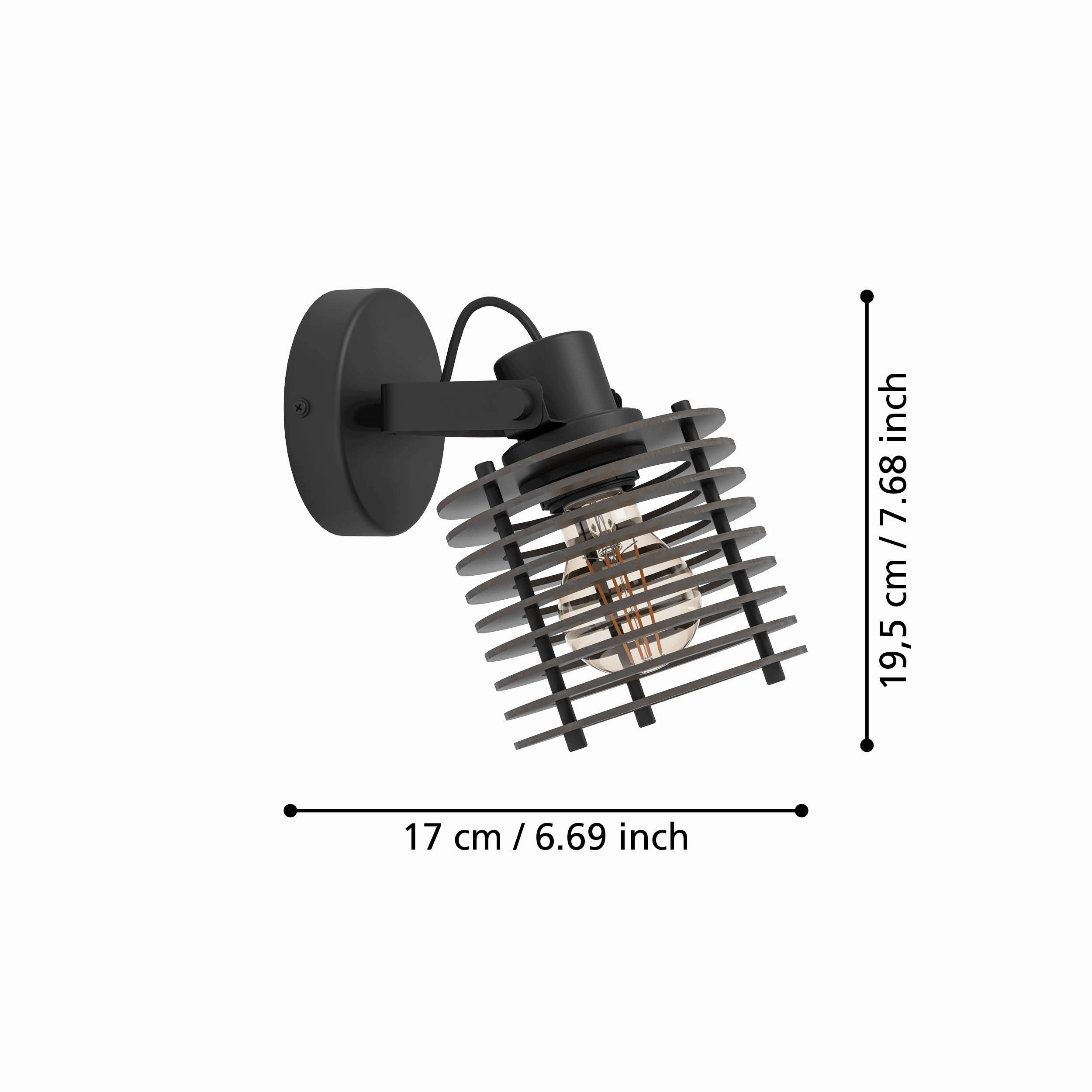 Eglo Segovia Black Steel & Wood Wall Spotlight