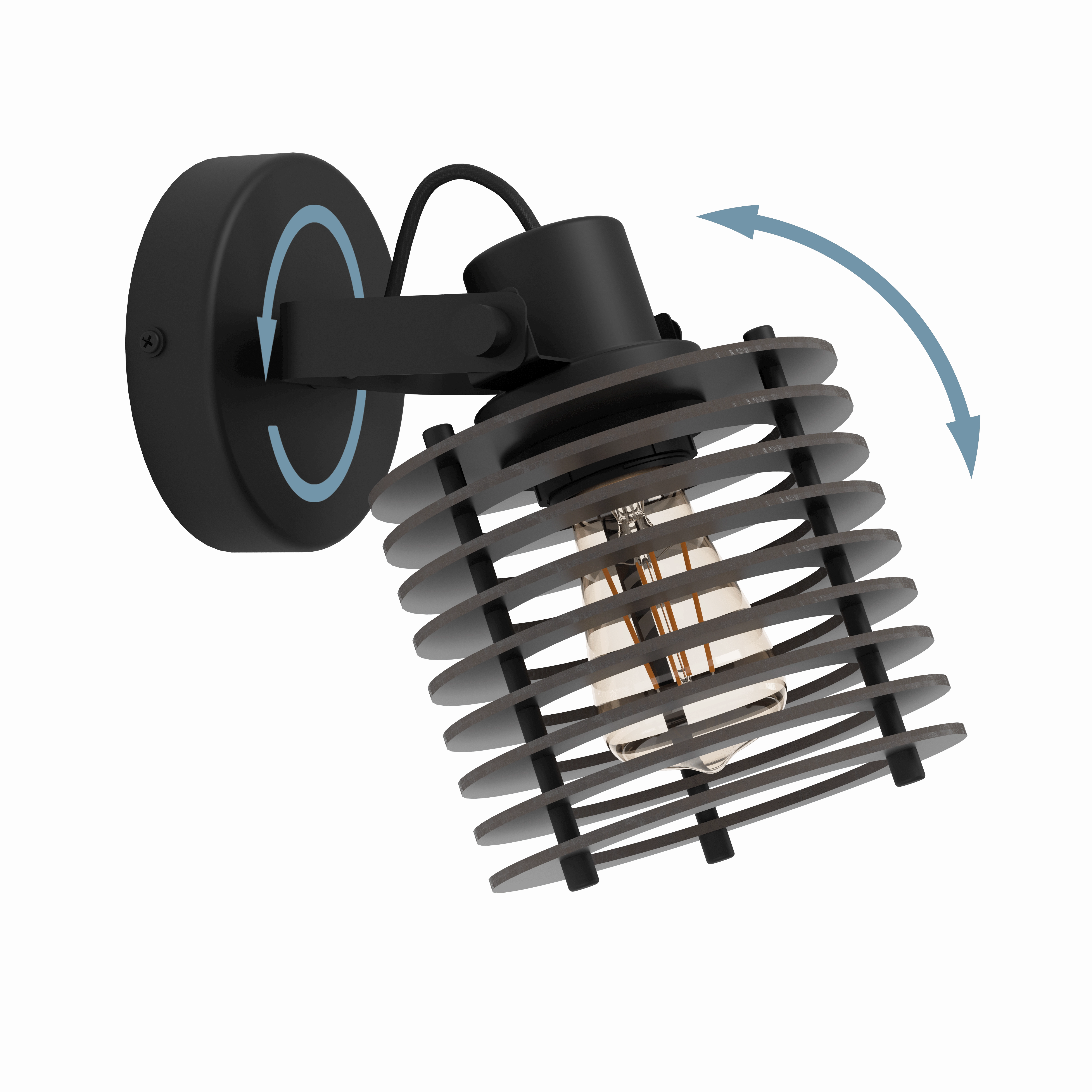 Eglo Segovia Black Steel & Wood Wall Spotlight