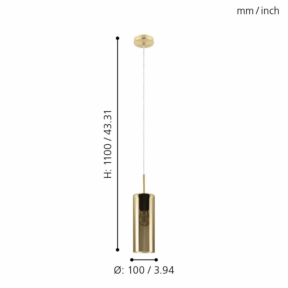 Eglo Selvino Cylindrical Copper Coated Glass Ceiling Pendant