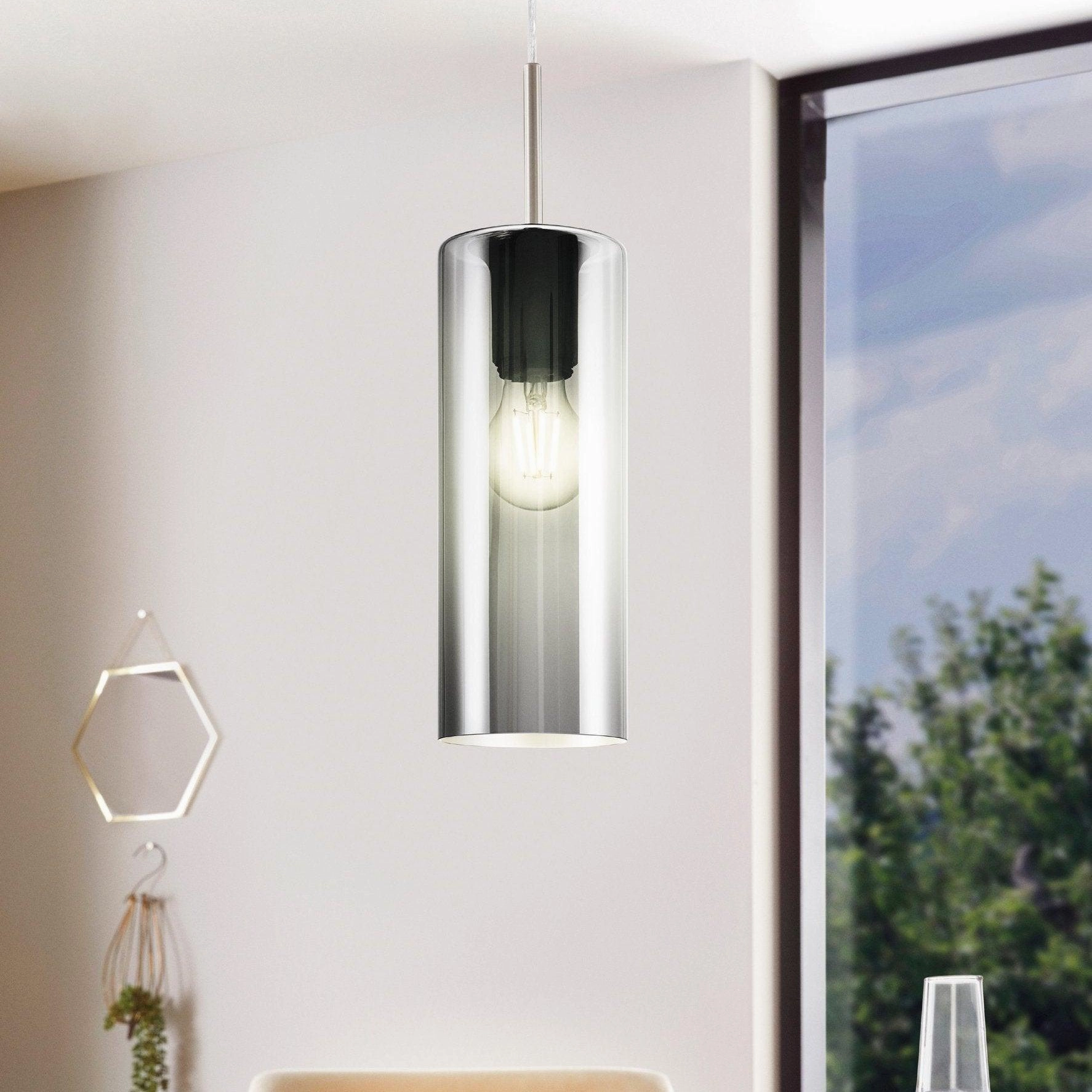 Eglo Selvino Cylindrical Smoked Black Glass Ceiling Pendant