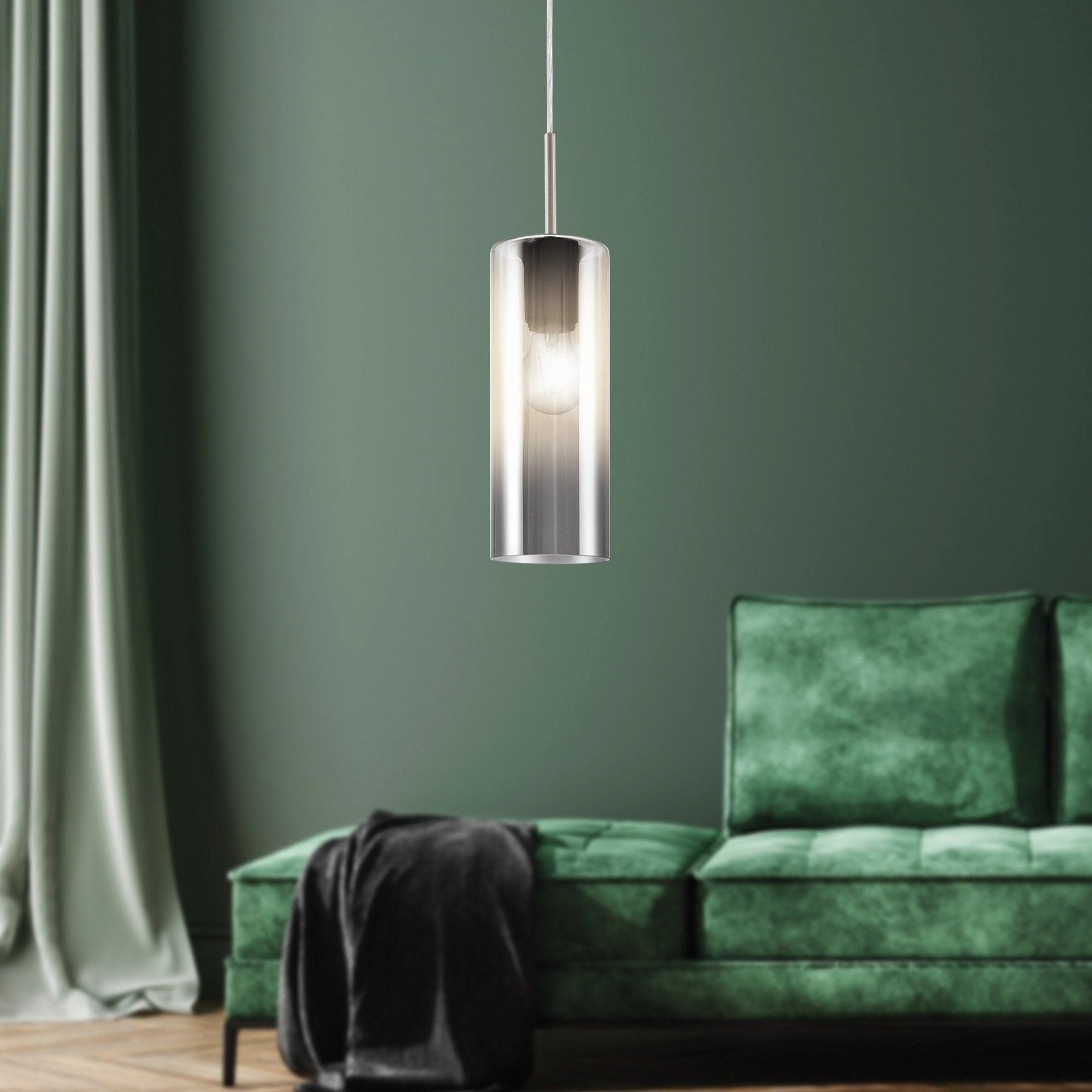 Eglo Selvino Cylindrical Smoked Black Glass Ceiling Pendant flush mount ceiling fixture