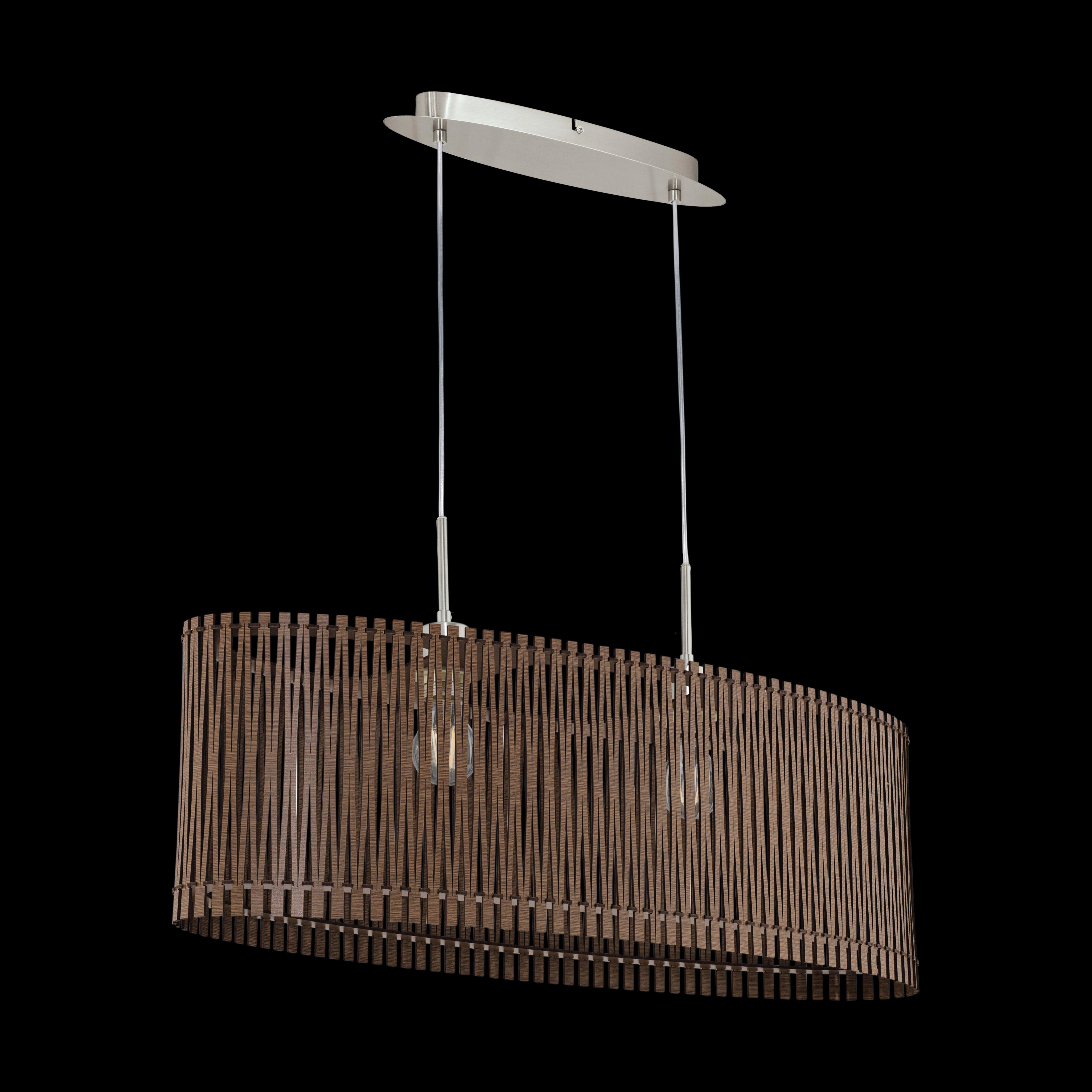 Eglo Sendero Oval 2 Light Brown Wooden Slat Lampshade Pendant