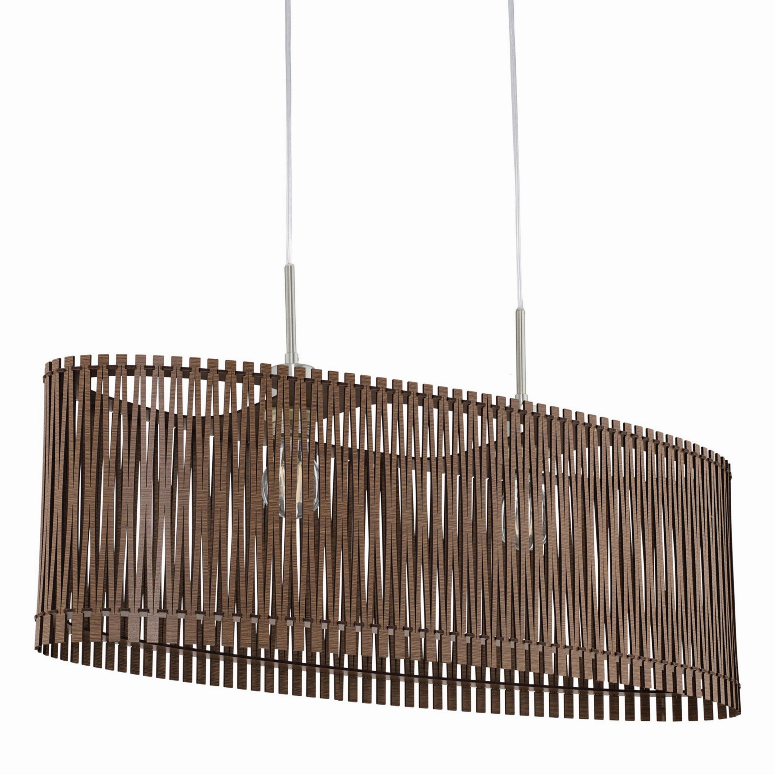 Eglo Sendero Oval 2 Light Brown Wooden Slat Lampshade Pendant