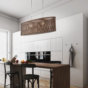 Eglo Sendero Oval 2 Light Brown Wooden Slat Lampshade Pendant sleek LED ceiling lamp