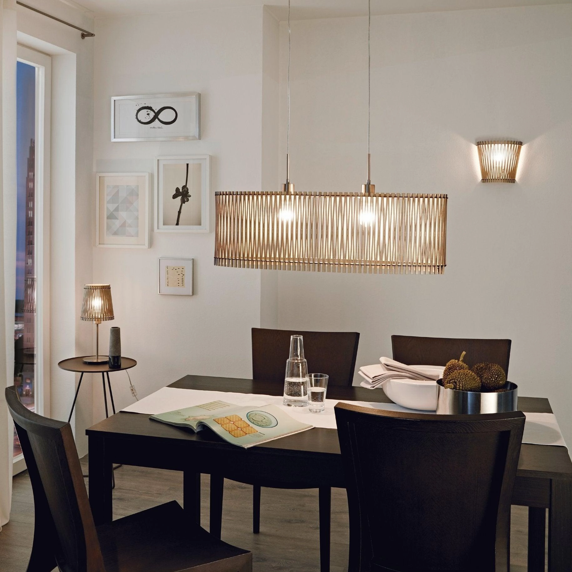 Eglo Sendero Oval 2 Light Wooden Slat Lampshade Ceiling Pendant flush mount ceiling fixture