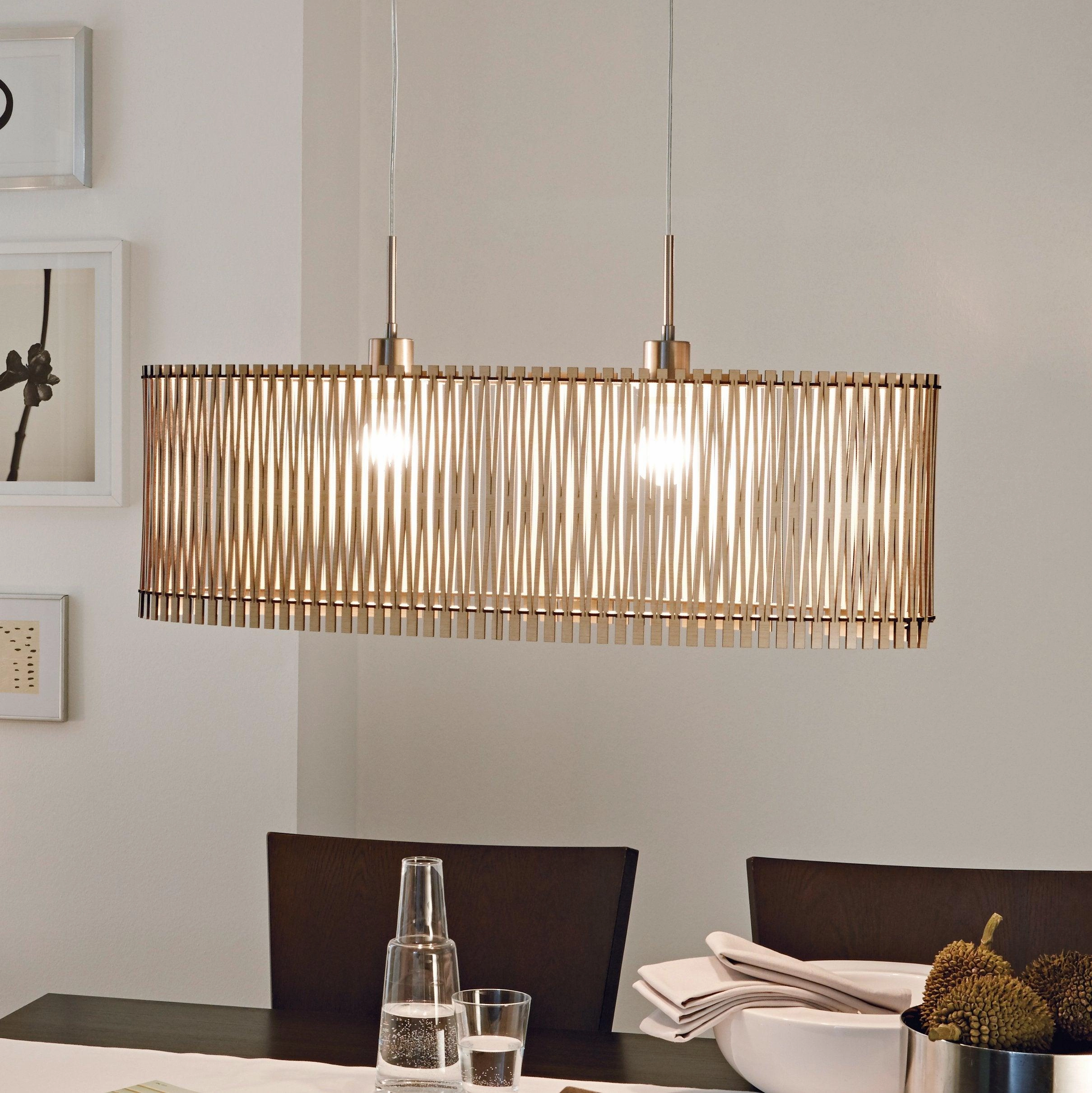 Eglo Sendero Oval 2 Light Wooden Slat Lampshade Ceiling Pendant