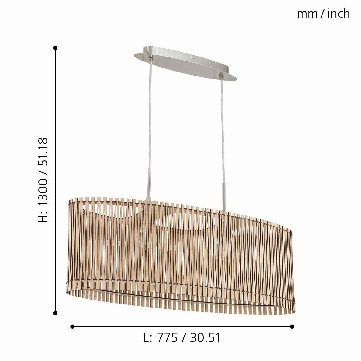 Eglo Sendero Oval 2 Light Wooden Slat Lampshade Ceiling Pendant