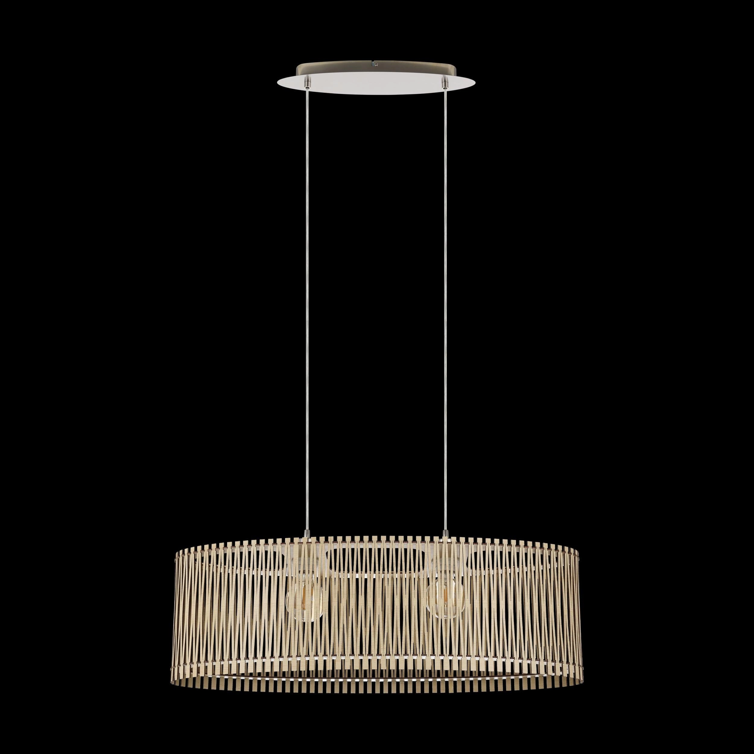 Eglo Sendero Oval 2 Light Wooden Slat Lampshade Ceiling Pendant