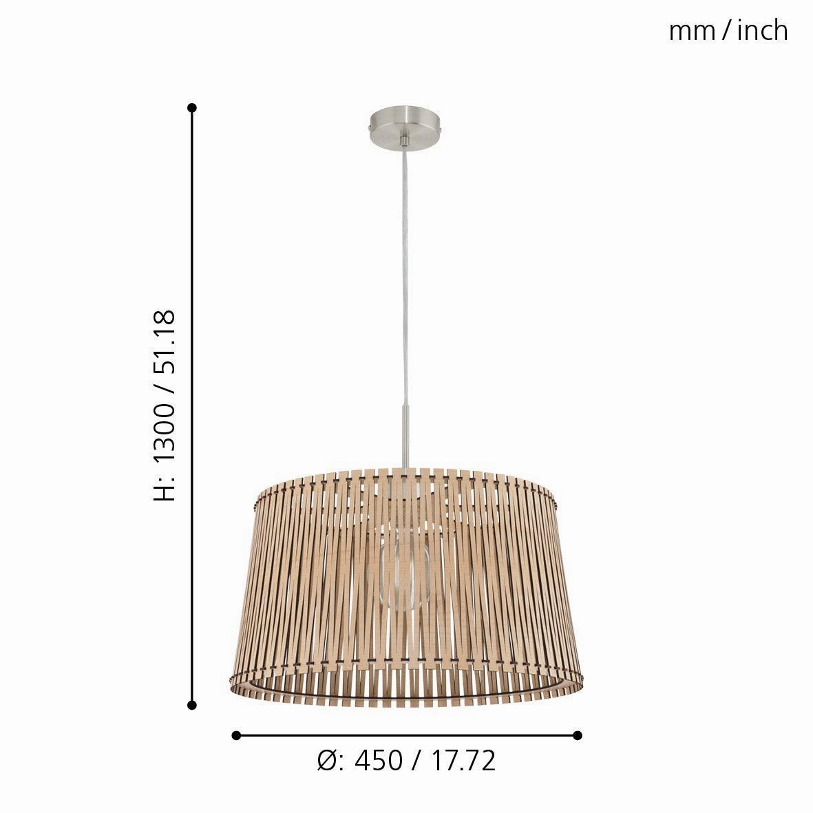 Eglo Sendero Wooden Slat Lampshade Ceiling Pendant